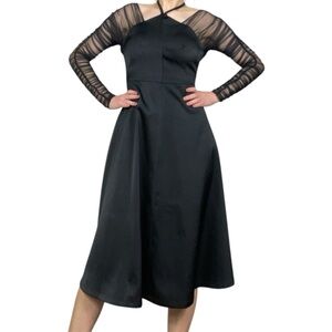 NWT Chelize Black A-Line Dress w/ Ruched Sleeves Size M